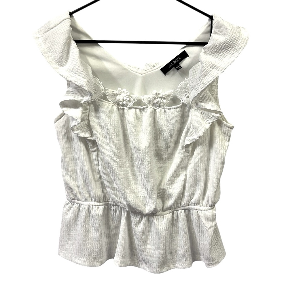 Ava Rose White Ruffled Off Shoulder Lace Embellished Blouson Top Womens Large - Picture 7 of 11